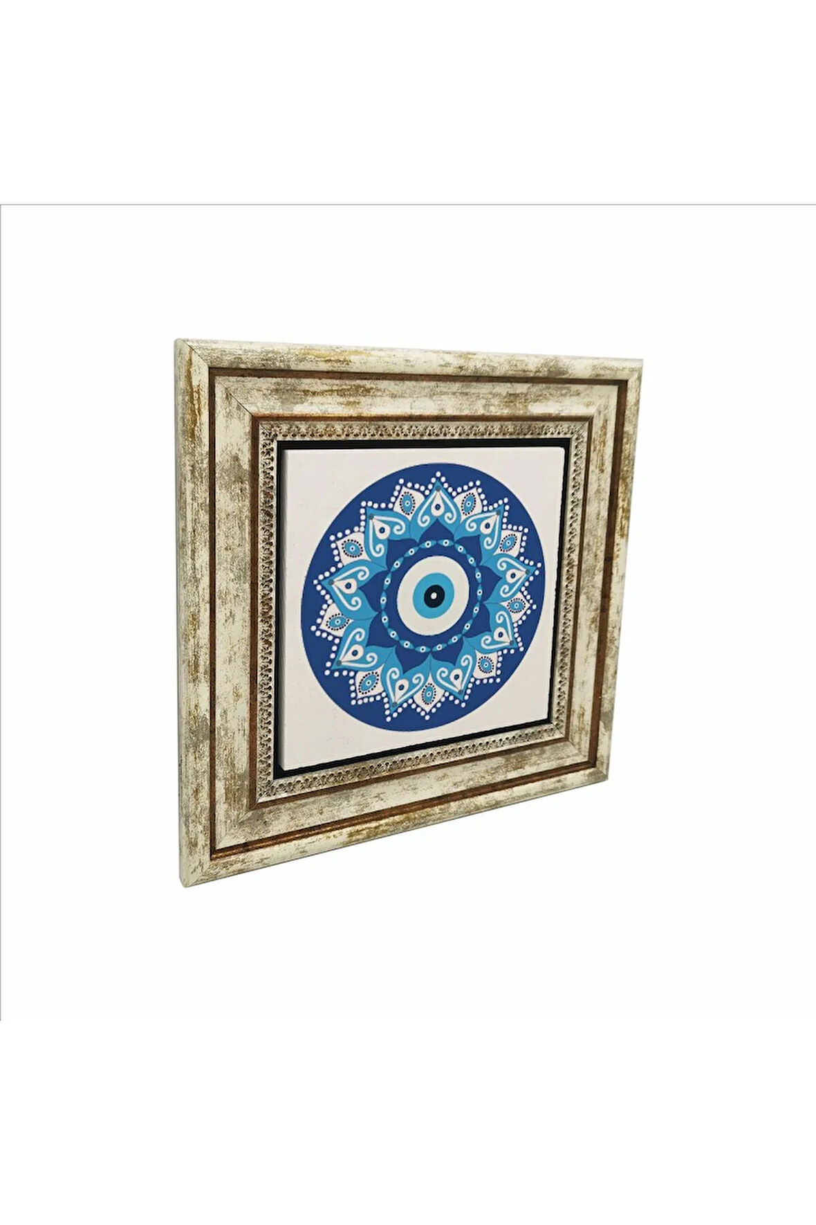 Nazar Boncuklu Desen Baskılı Taş Tablo 25X25