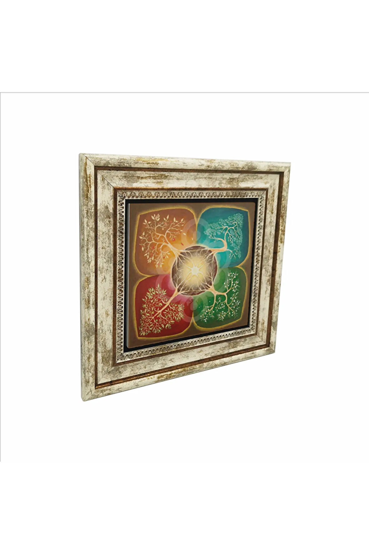 4 Mevsim Ağaç Baskılı Taş Tablo 25X25