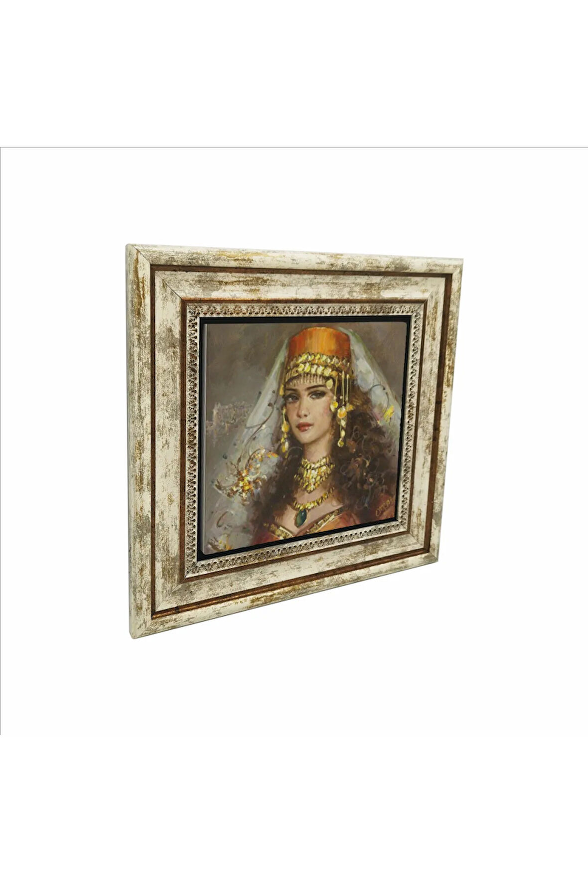 Osmanlı Kadın Çizimi Baskılı Taş Tablo 25X25