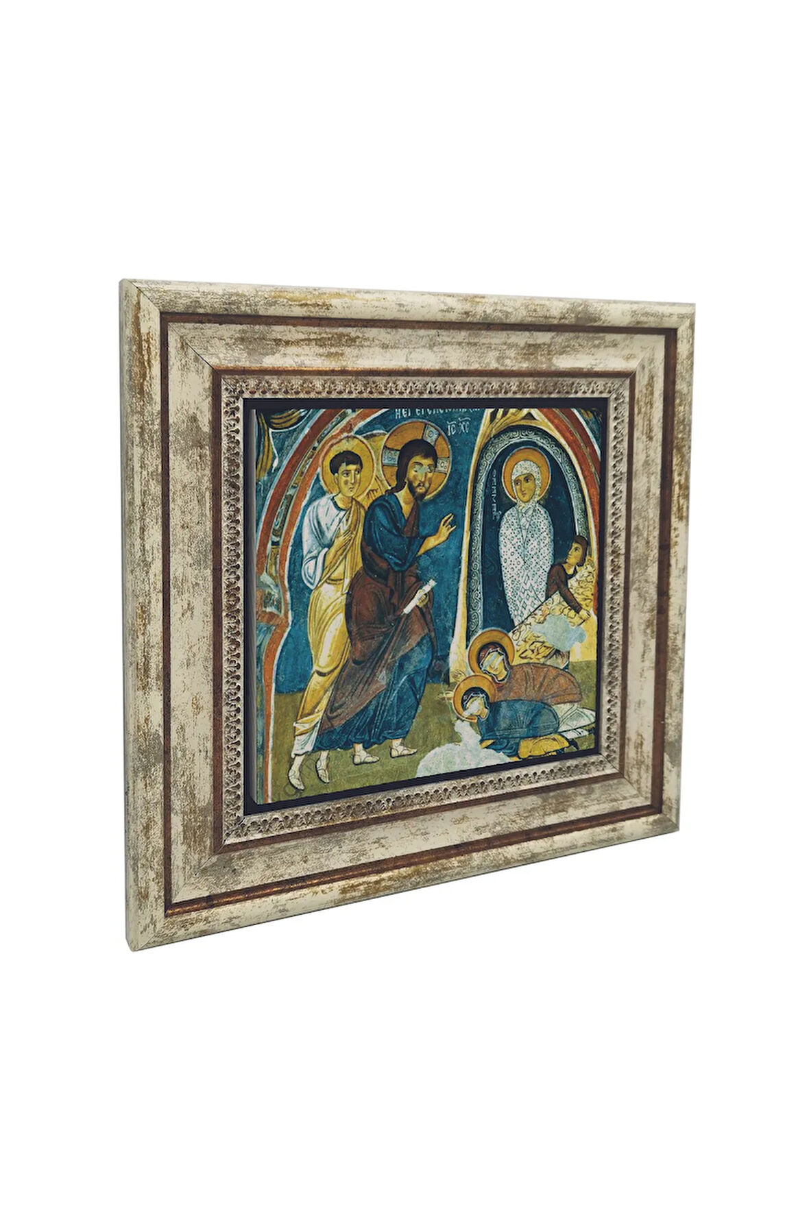 Kapadokya Göreme Karanlık Kilise Freski - Lazarus'un Dirilişi Baskılı Taş Tablo 25X25