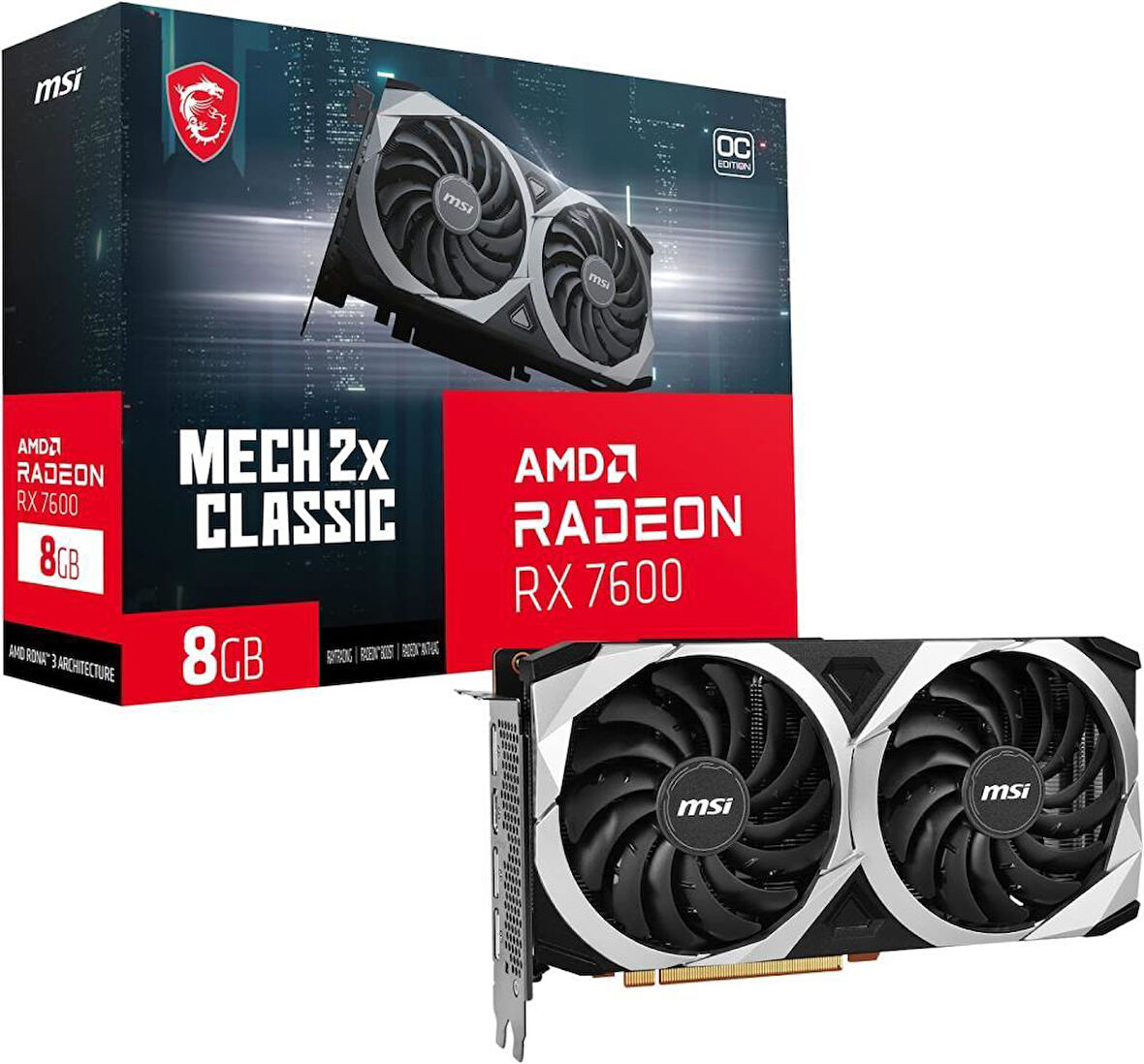 MSI RX 7600 Mech 2X Classic 8G OC 128 Bit GDDR6 8 GB Ekran Kartı Outlet