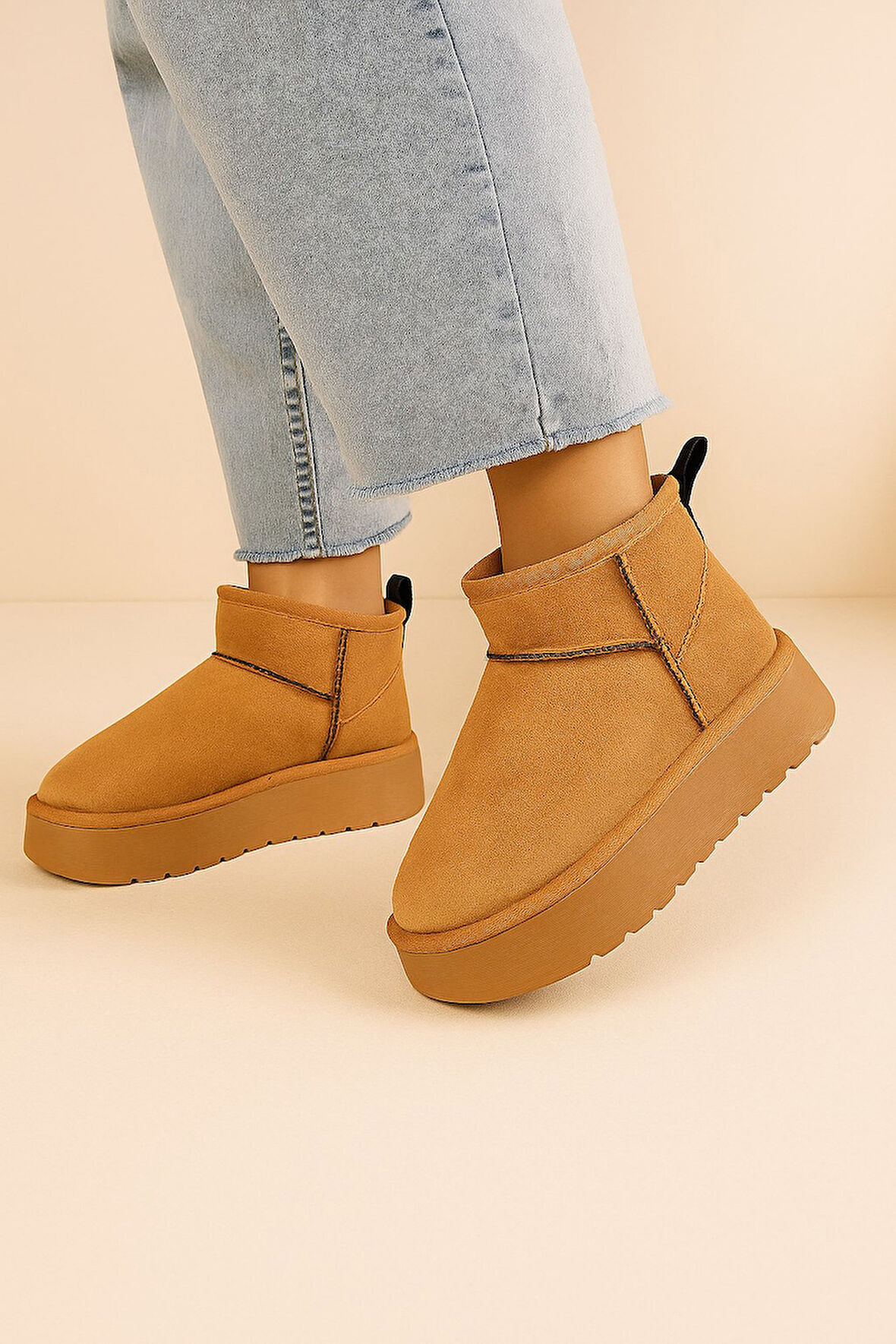 Günlük Kadın Bot Kalın Taban Ultra Mini Süet Bot Kışlık Bootie 400U