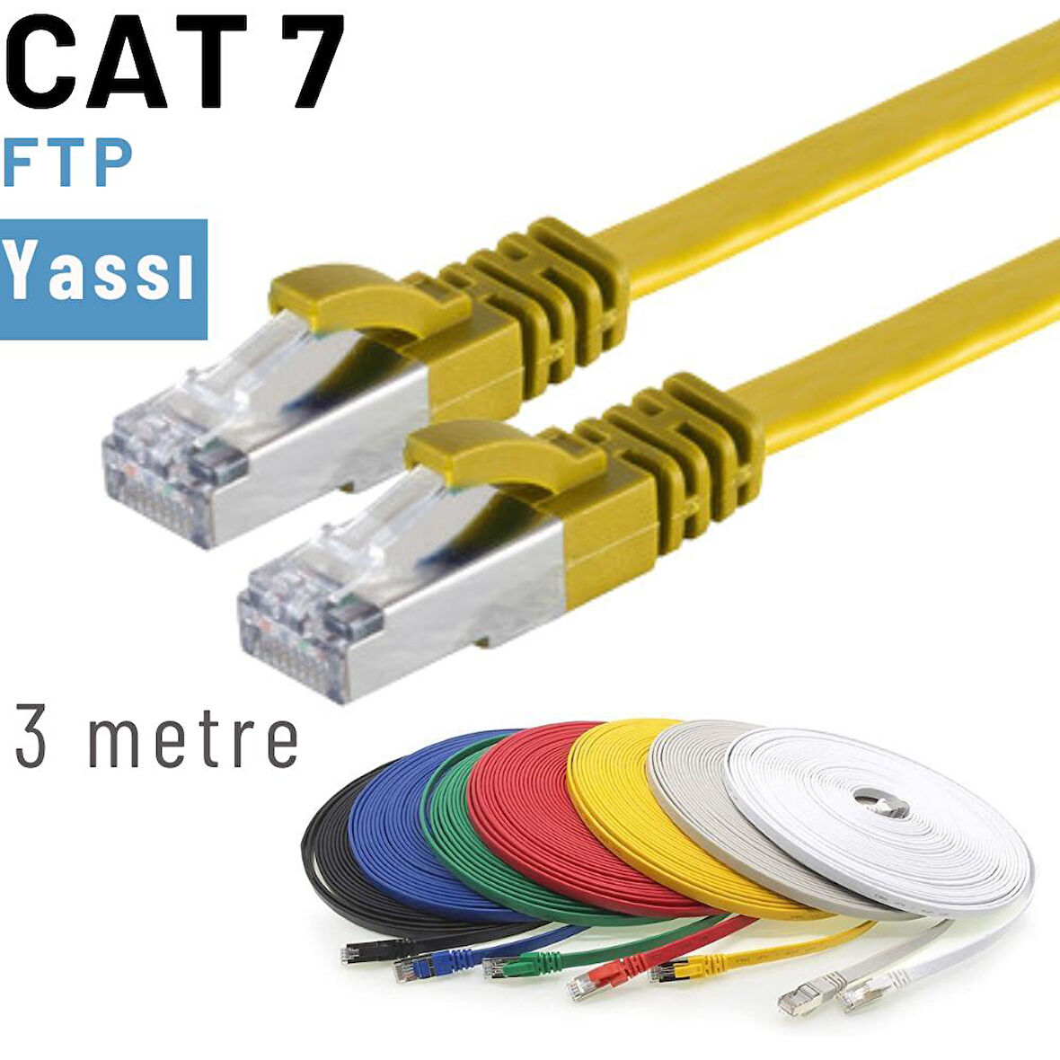 IRENIS 3 Metre CAT7 Kablo Yassı FTP Ethernet Network LAN Ağ Kablosu 