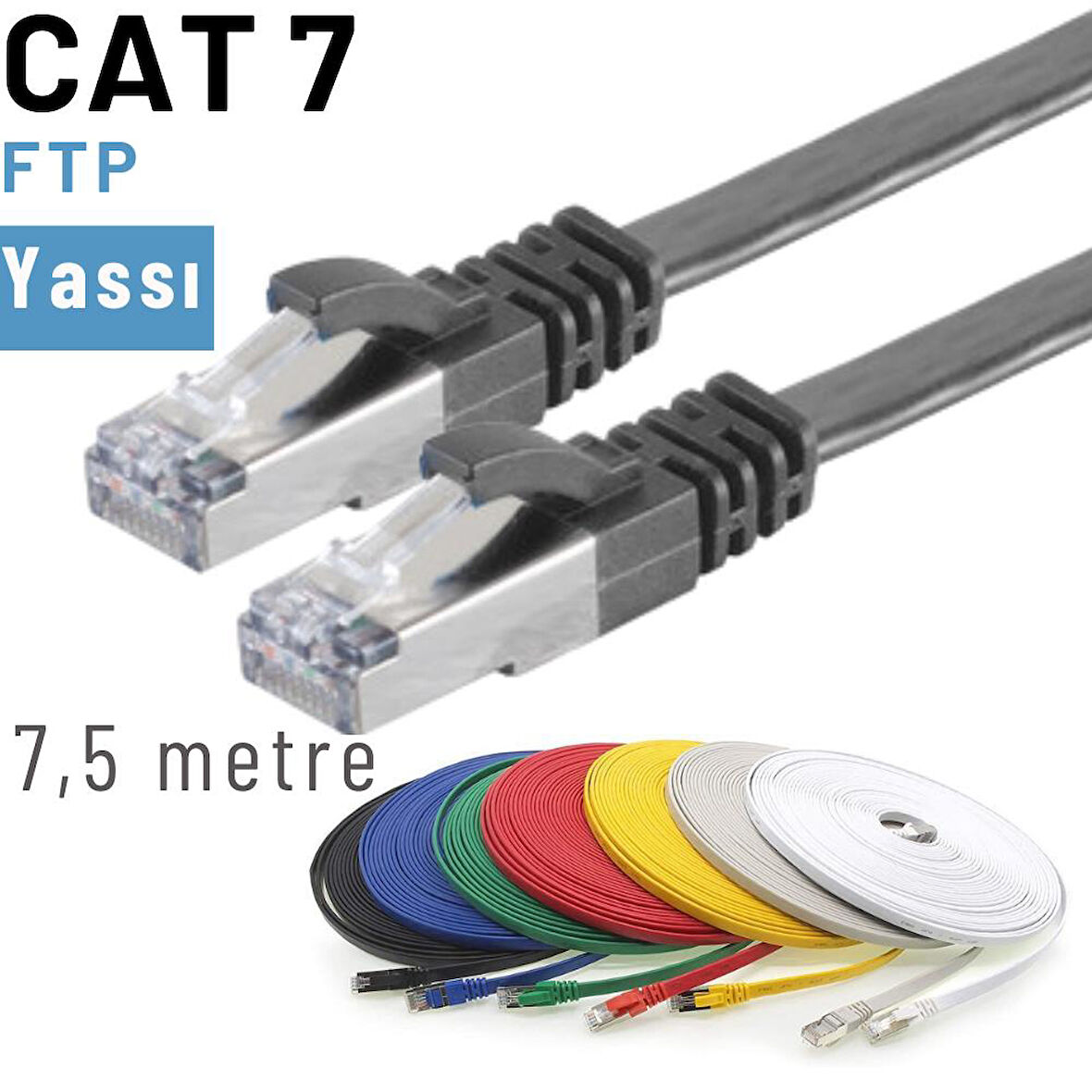 IRENIS 7,5 Metre CAT7 Kablo Yassı FTP Ethernet Network LAN Ağ Kablosu 