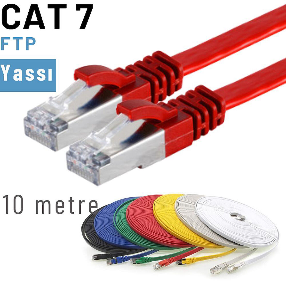 IRENIS 10 Metre CAT7 Kablo Yassı FTP Ethernet Network LAN Ağ Kablosu 