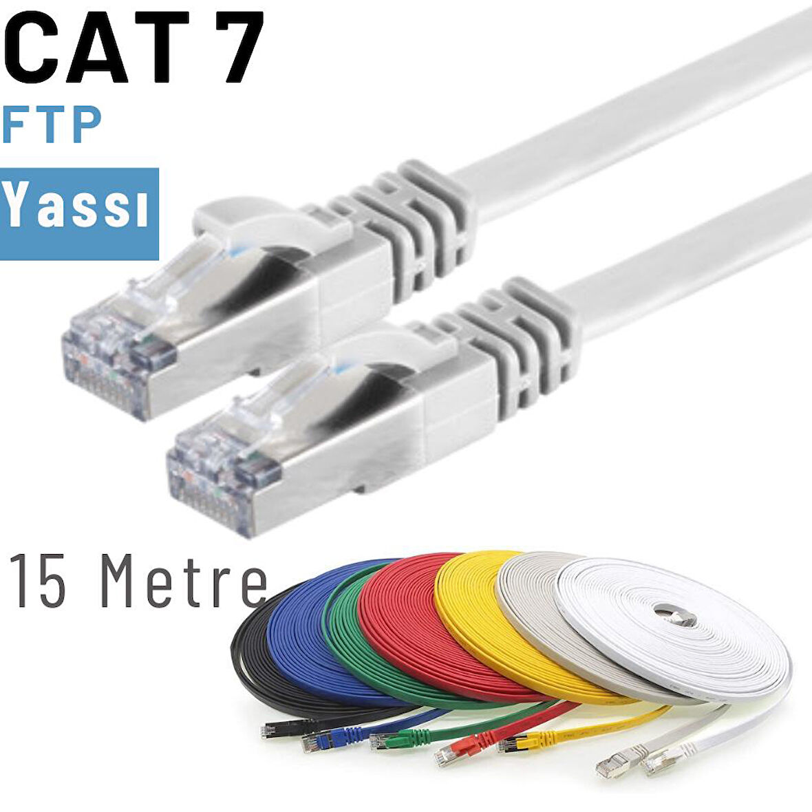 IRENIS 15 Metre CAT7 Kablo Yassı FTP Ethernet Network LAN Ağ Kablosu 