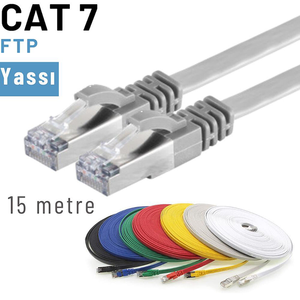 IRENIS 15 Metre CAT7 Kablo Yassı FTP Ethernet Network LAN Ağ Kablosu 