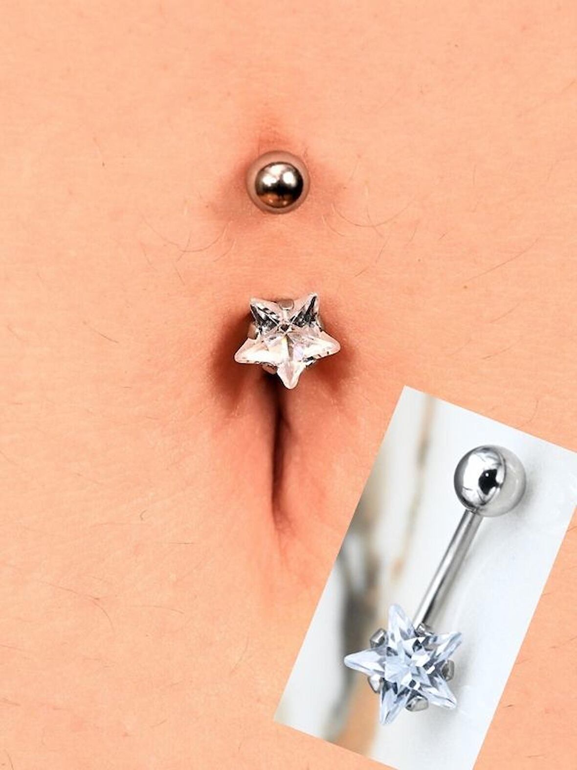 YILDIZ ZİRKON TAŞ ( 8 MM ZİRKON TAŞ) 316L CERRAHİ ÇELİK GÖBEK PİERCİNG-GBKPR67