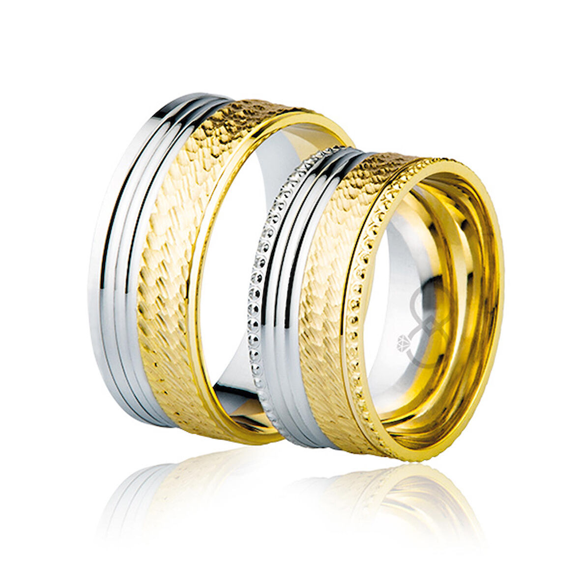 Sarı Beyaz Şeritli Altın Alyans 4001-2