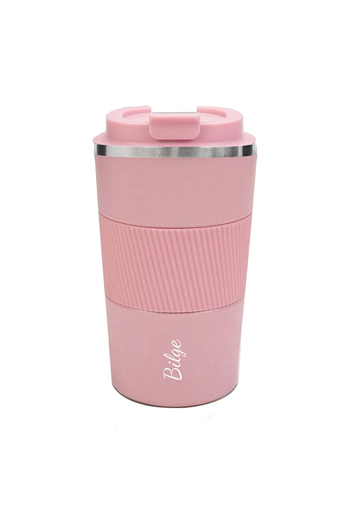 Silikonlu Pembe Termos