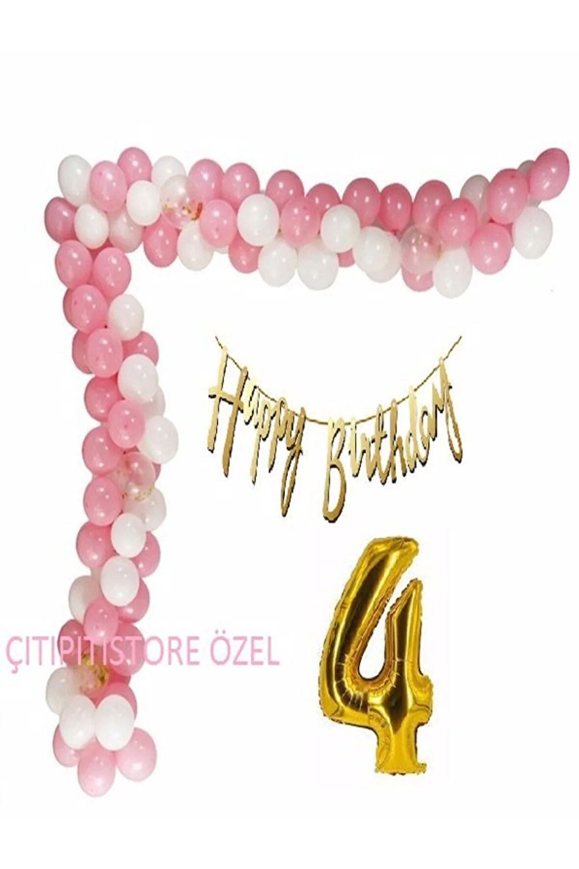 Lüks Pembe Beyaz Doğum Günü Balon Zincir Seti