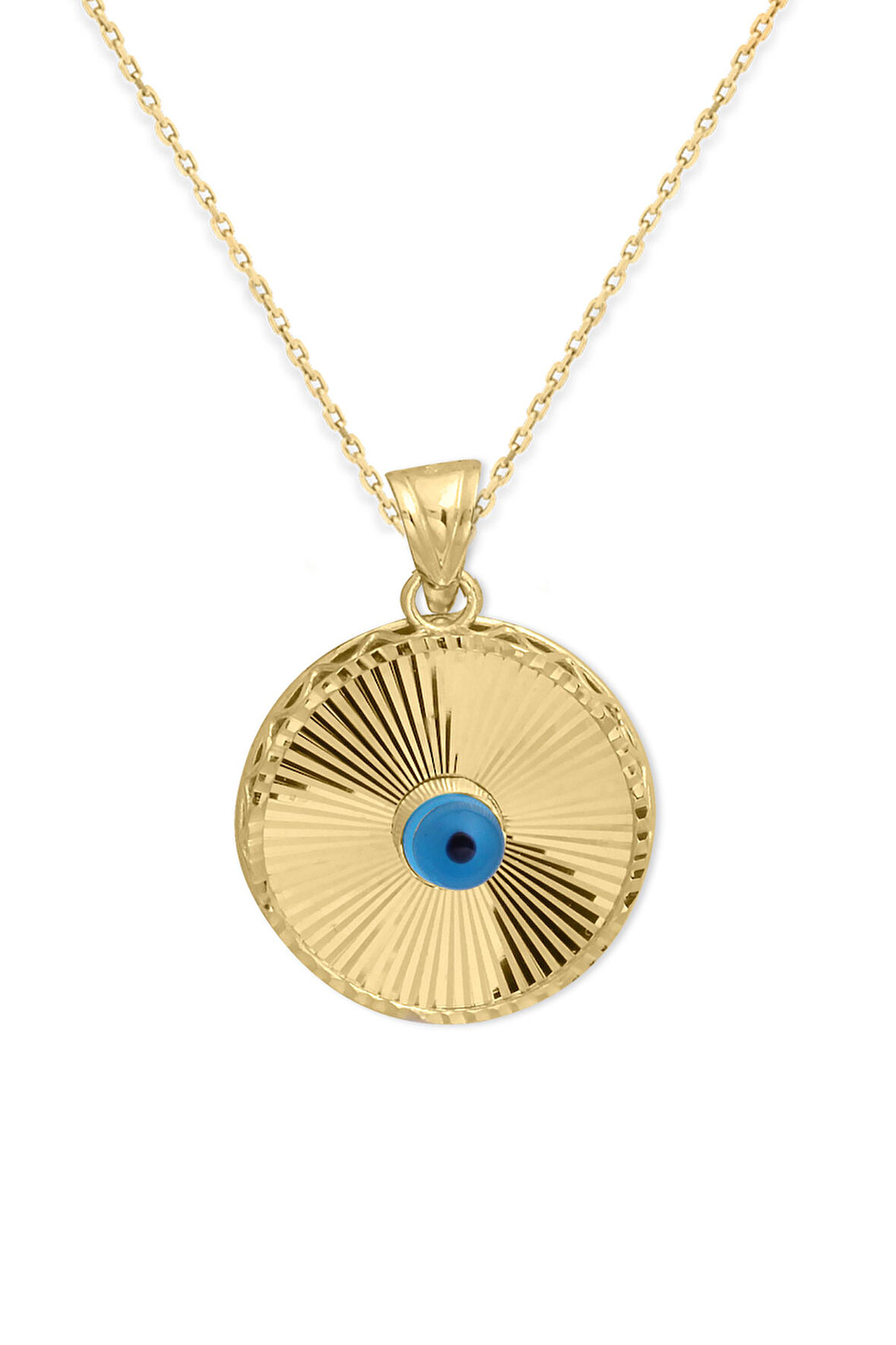 Sarı Altın Yuvarlak Kalemli Altın Nazar Kolye