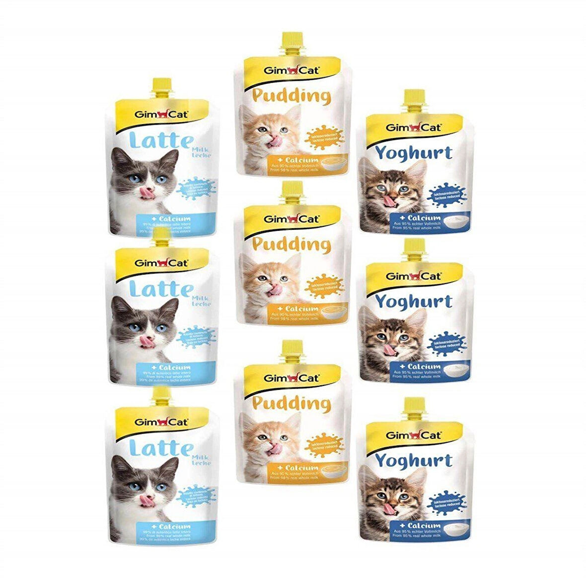 Gimcat Kalsiyum Kedi Pudingi 3 x 150 g + Latte Pouch 3 x 200 ml + Yoghurt Pouch 3 x 150 g Set