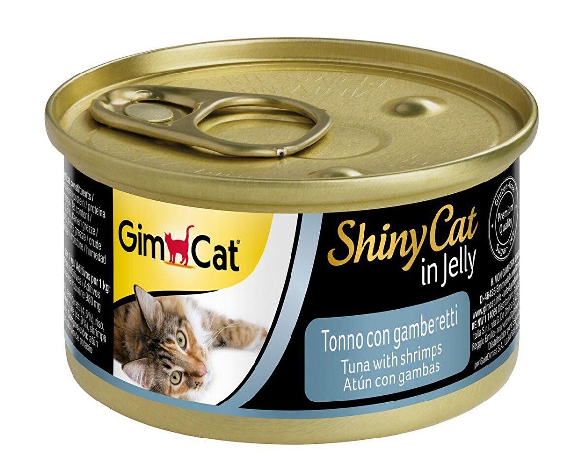 GimCat ShinyCat Tuna Balıklı ve Karidesli Jöleli Kedi Konservesi 70 Gr