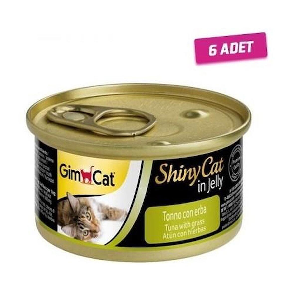 Gimcat Shinycat Tuna Balıklı Çimenli Yetişkin Kedi Konservesi 70 Gr X 6