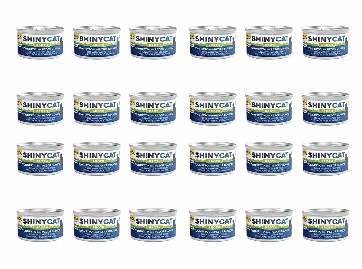 GimCat Shinycat Broth Beyaz Balıklı Ton Balıklı Konserve Kedi Maması 70 Gr (24 Adet)