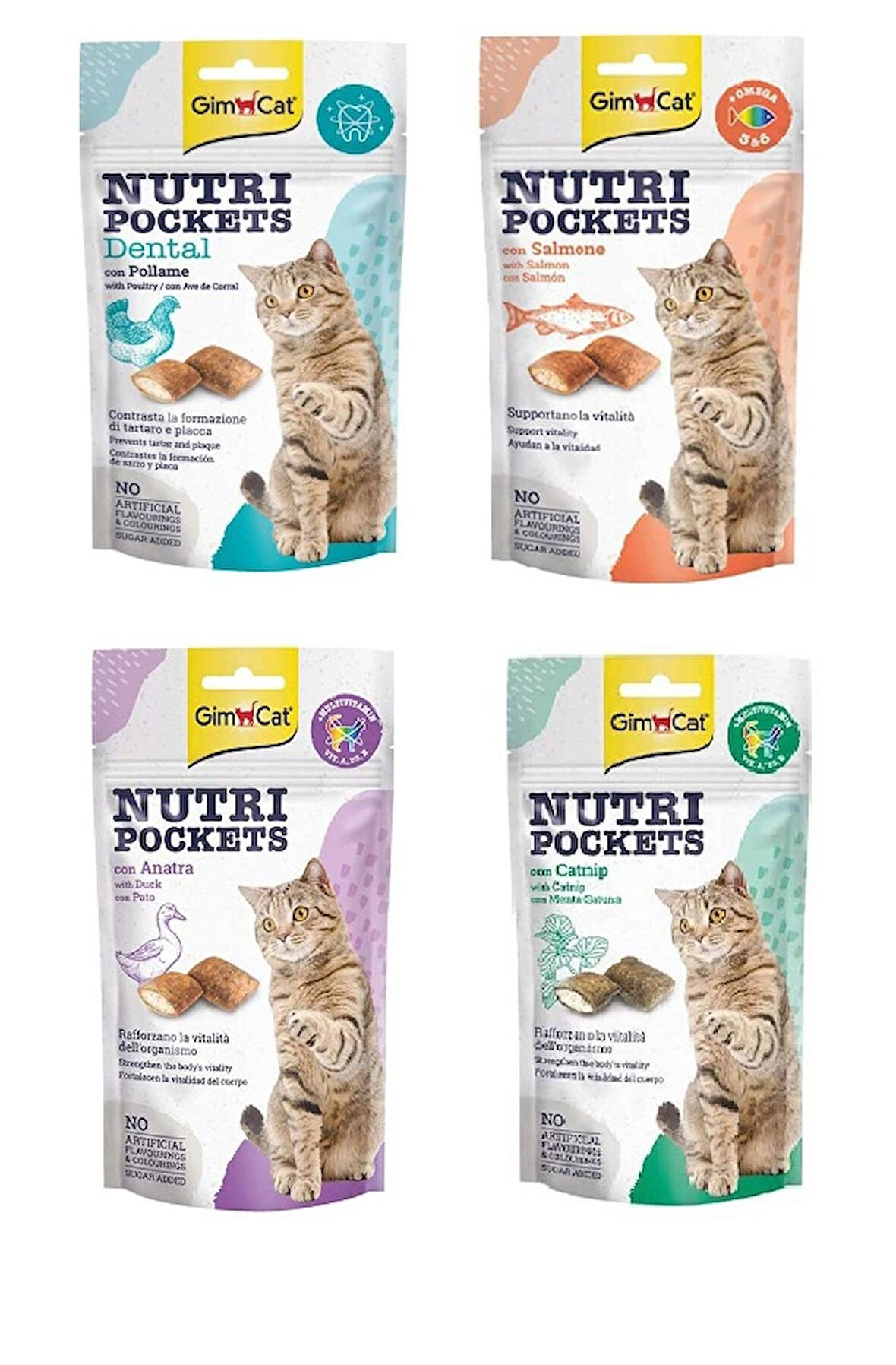 	GimCat Nutri Pockets Tavuklu + Somonlu +Ördekli + Catnipli Kedi Ödülü 60 g