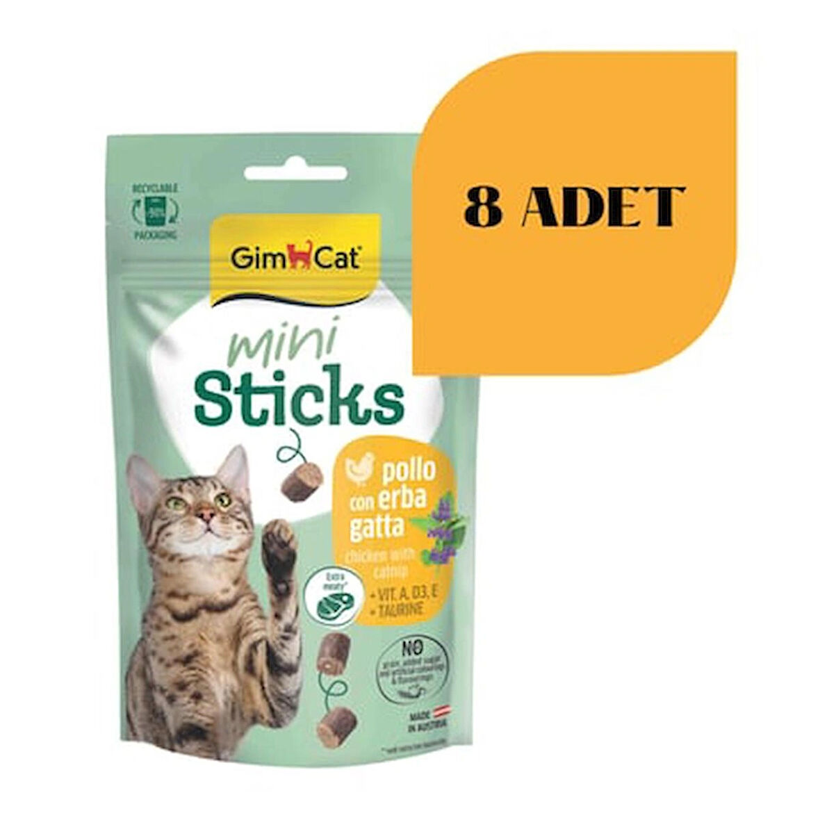 Gimcat Mini Sticks Catnipli Tavuklu Kedi Ödülü 50 gr (8 Adet)