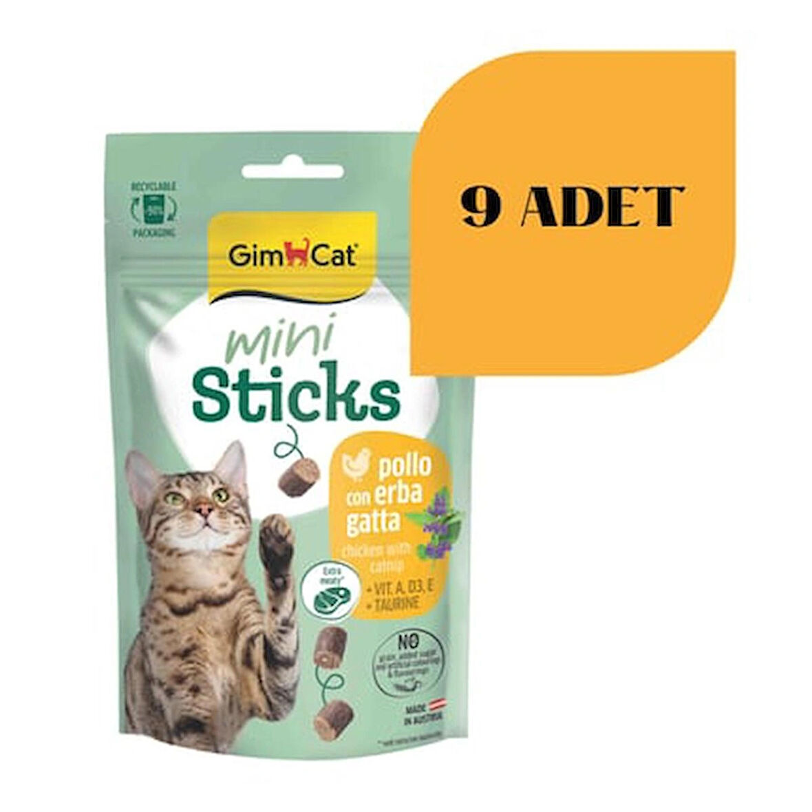 Gimcat Mini Sticks Catnipli Tavuklu Kedi Ödülü 50 gr (9 Adet)