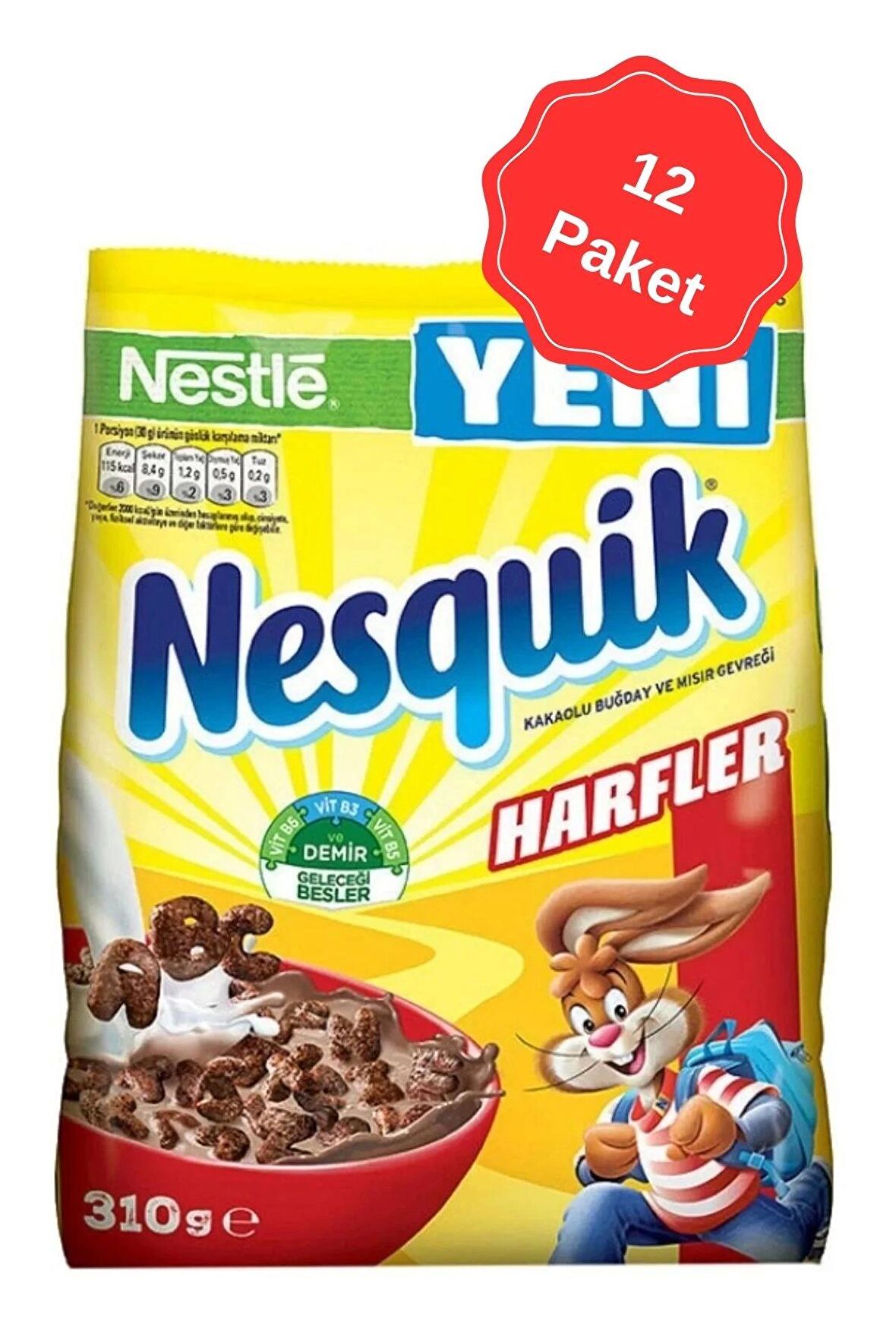 Nesquik Kakaolu Harfli Mısır Gevreği 310G x 12 Adet