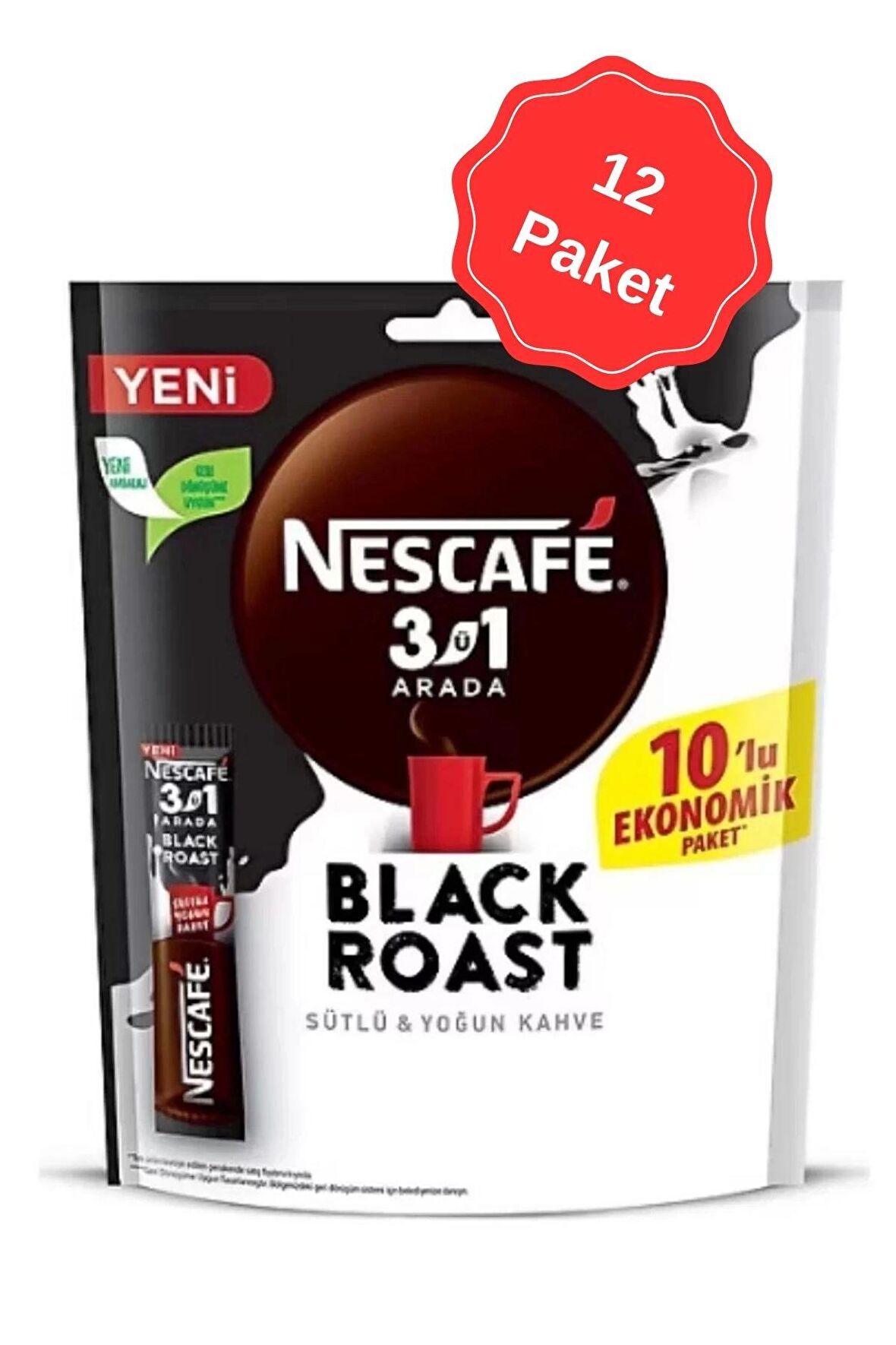 Nescafe 3ü 1Arada Black Roast Tek İçimlik Kahve 15G (10 Lu x 12 Paket)