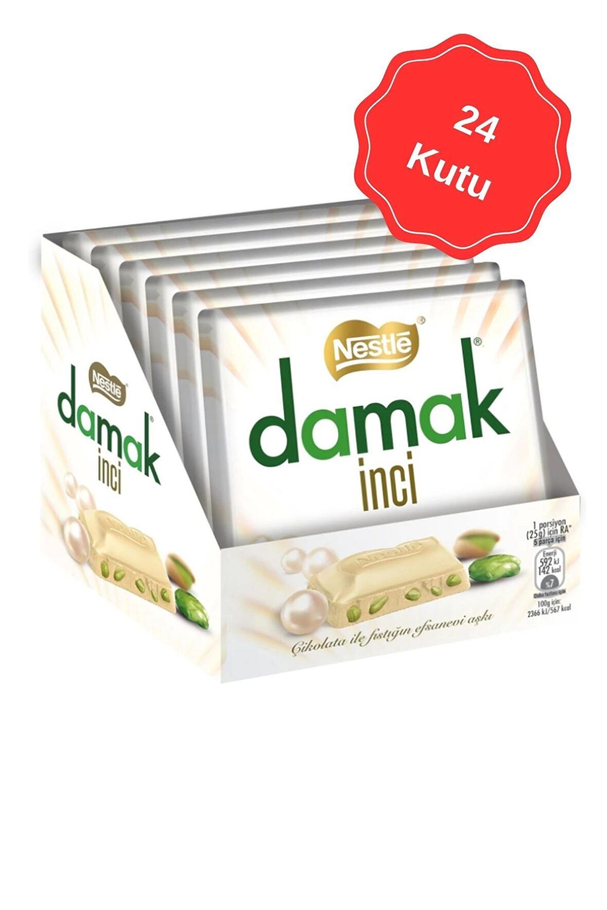 Damak İnci Antep Fıstıklı Beyaz Çikolata 60G (6 Lı x 24 Kutu)