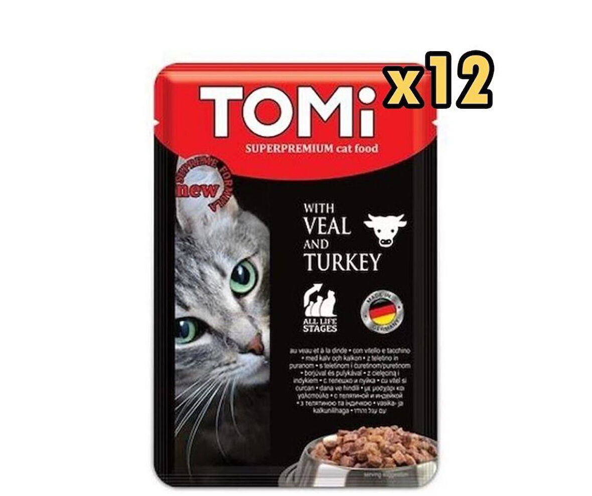 Tomi Pouch Dana Etli ve Hindili Yetişkin Kedi Konservesi 100gr x 12 Adet