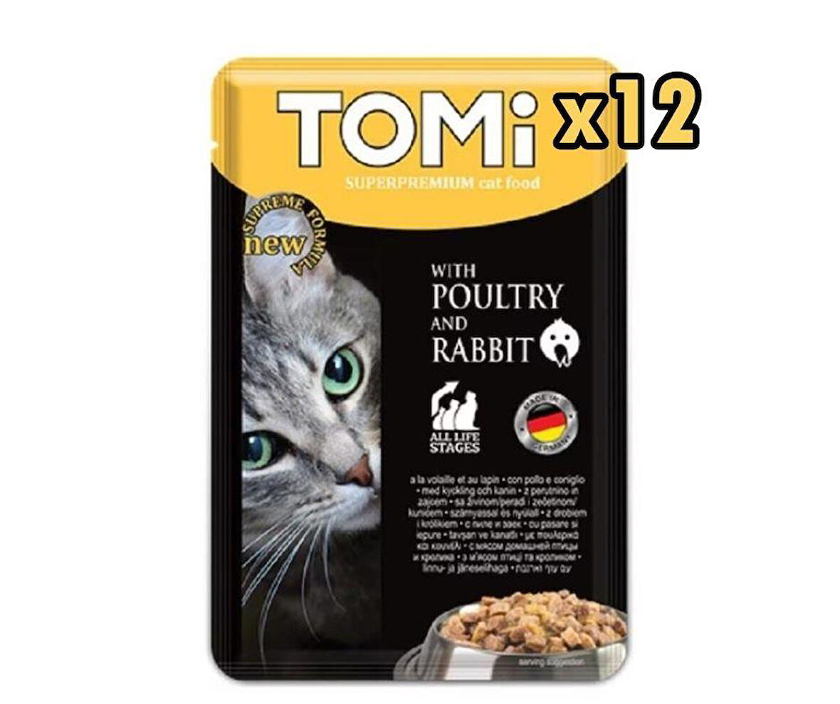 Tomi Pouch Kümes Hayvanlı ve Tavşanli Yetişkin Kedi Konservesi 100 Gr x 12 Adet