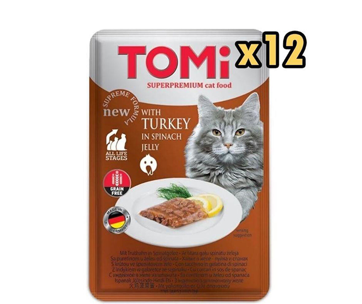 Tomi Pate Hindili ve Ispanaklı Yetişkin Kedi Konservesi 100gr x 12 Adet