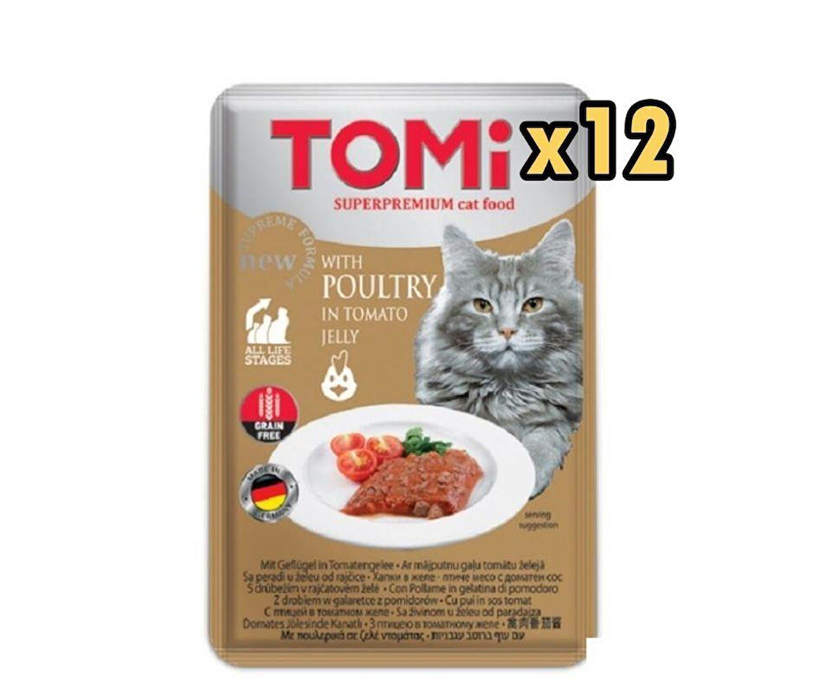 Tomi Pate Kümes Hayvanlı ve Domatesli Yetişkin Kedi Konservesi 100gr x 12 Adet