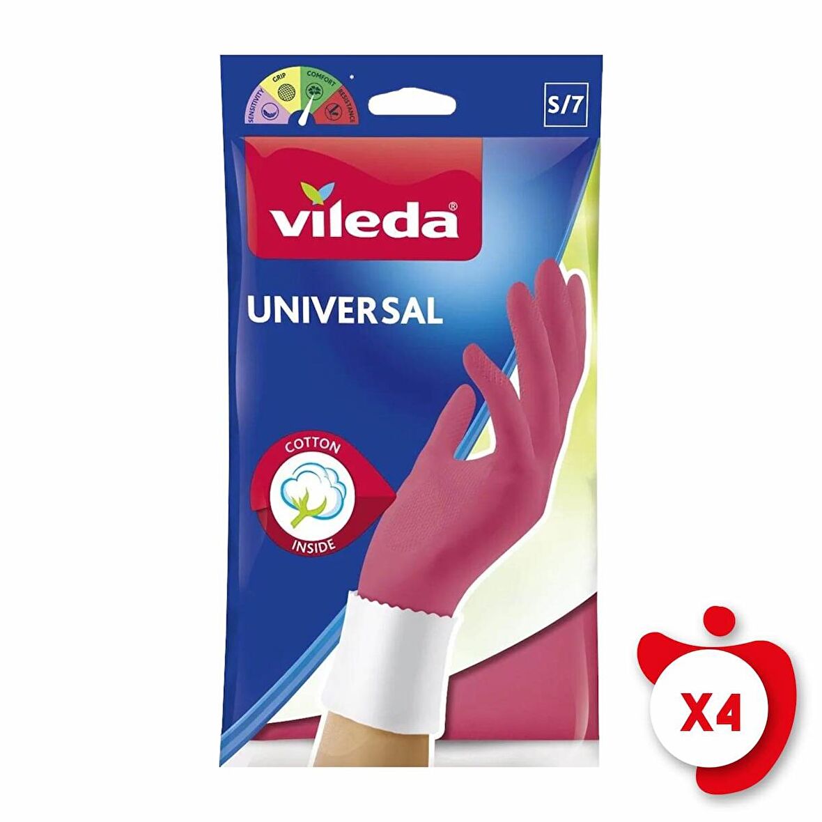 Vileda Standart Universal Doğal Lateks S Beden Kırmızı Eldiven 4 Paket