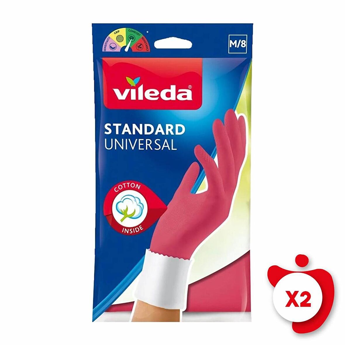 Vileda Standart Universal Doğal Lateks M Beden Kırmızı Eldiven 2 Paket