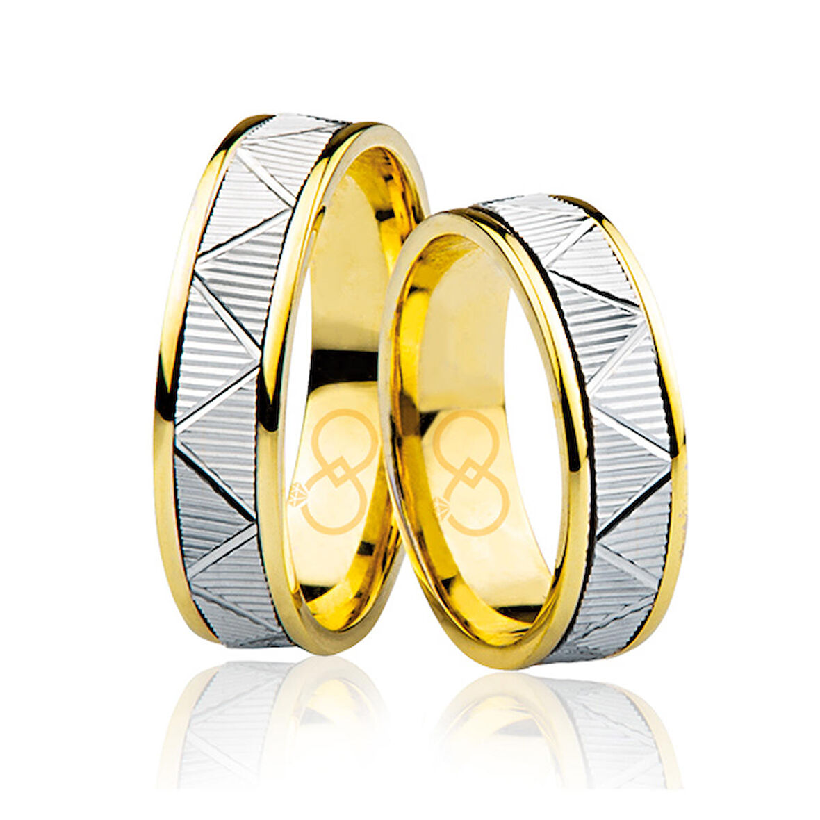 Sarı Beyaz Zigzag Altın Alyans 4004-1