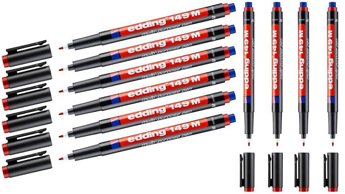 Edding Asetat Kalemi Silgili E-149M Kırmızı 10 Adet (1 Kutu)