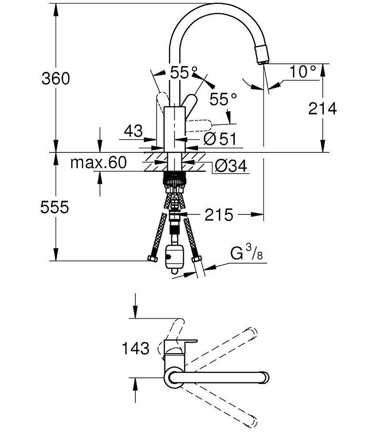 Grohe Eurostyle Cosmopolitan Tek Kumandalı Evye Bataryası 31126004