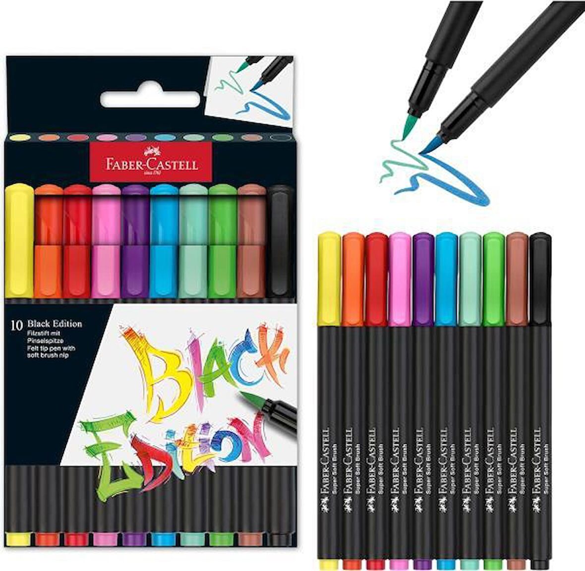 Faber Castell Keçeli Kalem Black Edition Fırça Uç 10'Lu