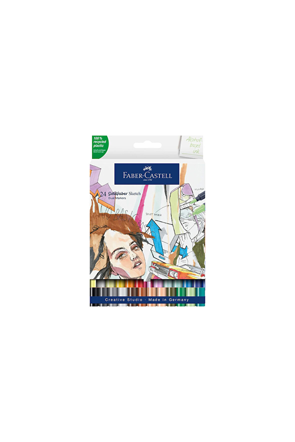 Goldfaber Sketch Markör Seti, 4'lü, Çift Uçlu, 0.6 mm Fineliner Uç, Geri Dönüştürülmüş Gövde