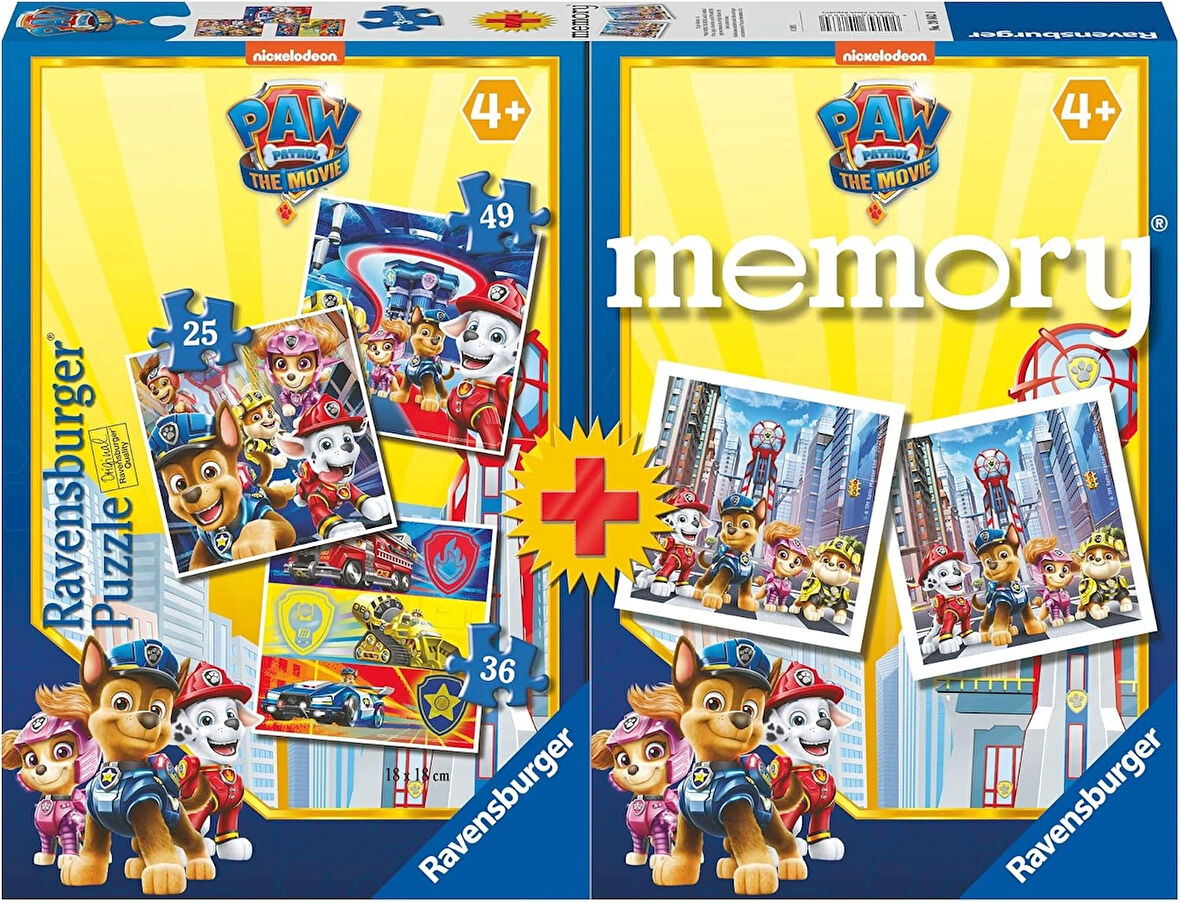 Ravensburger 25/36/49 parça Puzzle ve Memory Paw Patrol Kutu Oyunu