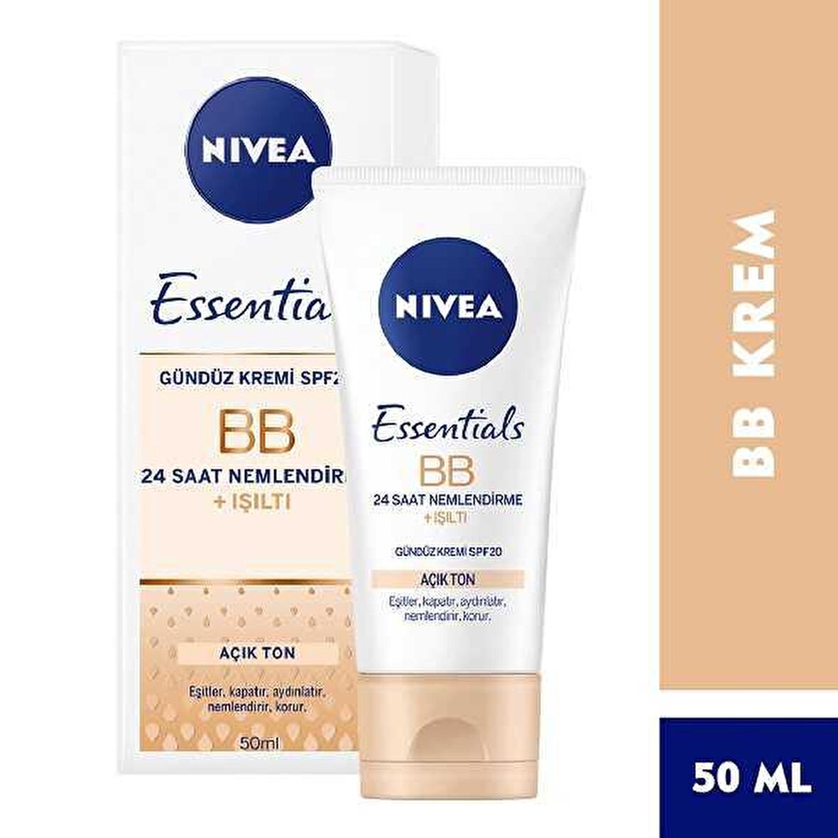 Nivea Essentials BB 24 Saat Nemlendirme + Işıltı Açık Ton Gündüz Kremi 50 Ml