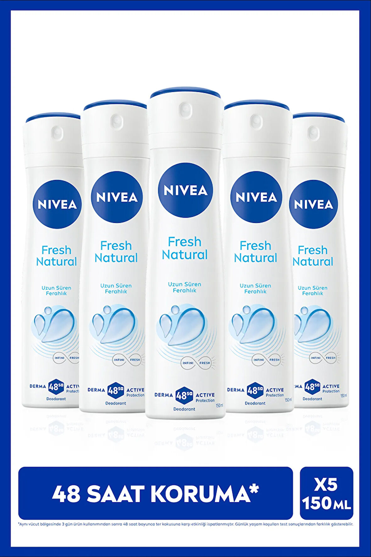 Kadın Sprey Deodorant Fresh Natural 150ml, Ter Kokusuna Karşı 48 Saat Koruma, Ferahlık, X5 Adet