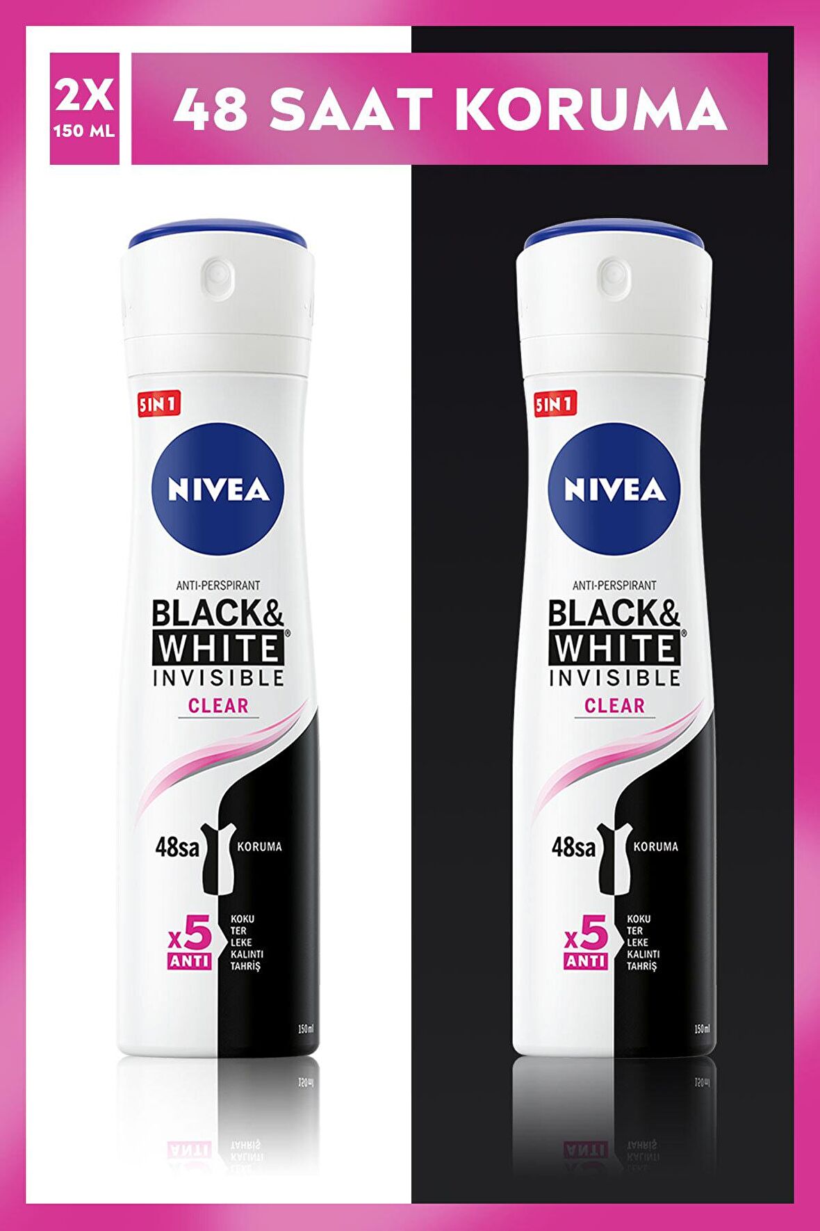 Invisible Black&White Clear Kadın Deodorant Sprey 150 Ml 2'li Avantaj Paketi