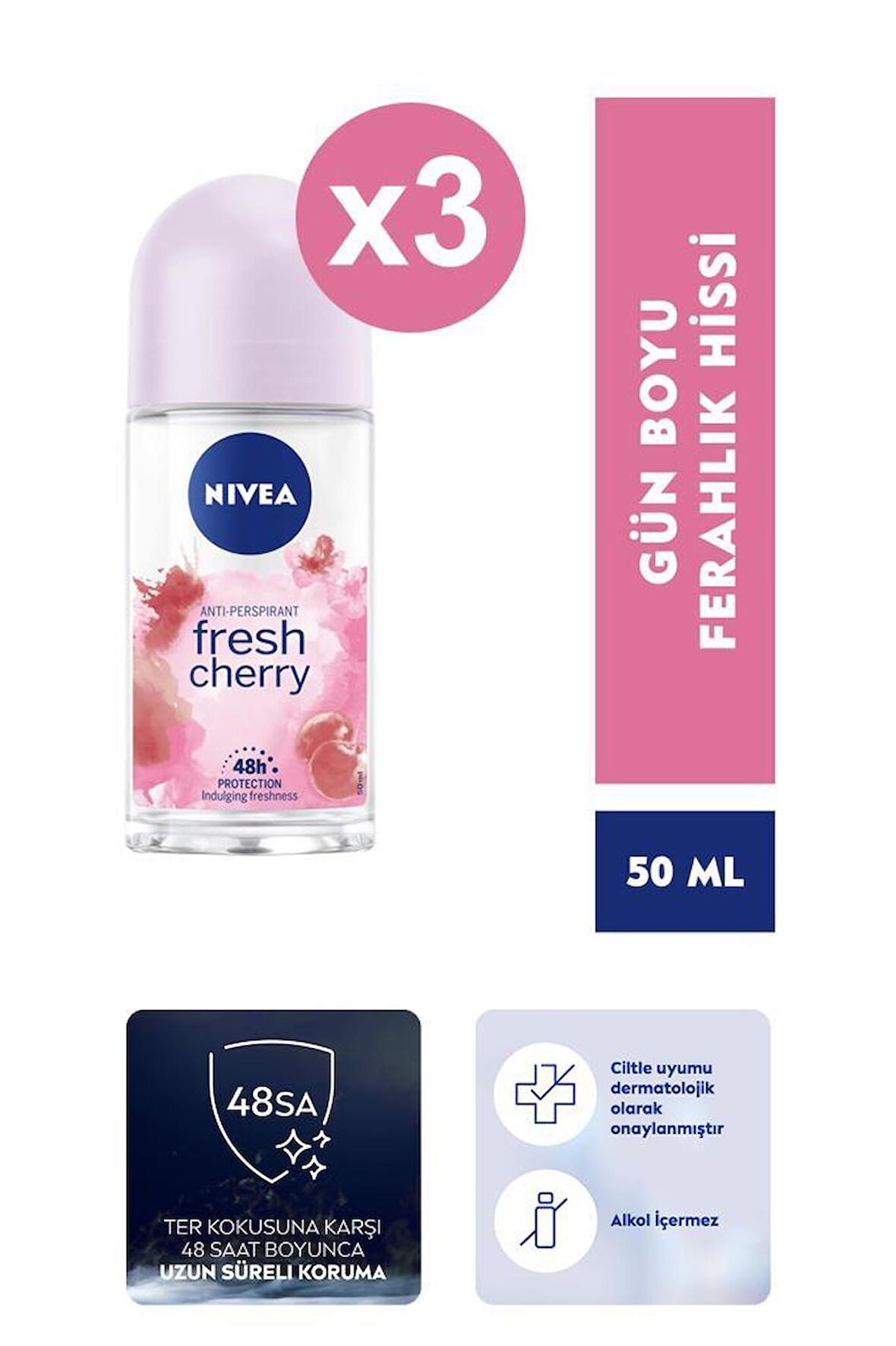 Nivea Bayan Fresh Cherry Roll-On 50 ml X3