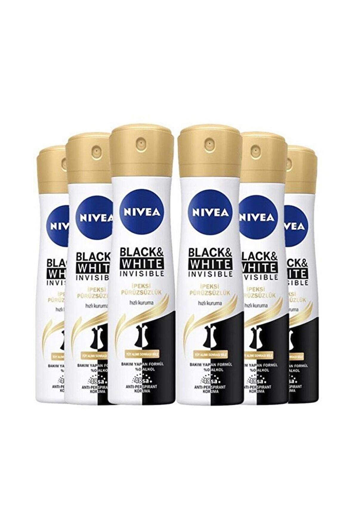 Nivea Kadın Deodorant Black White Invisible İpeksi Pürüzsüzlük 150 ML - 6'lı Avantaj Paketi
