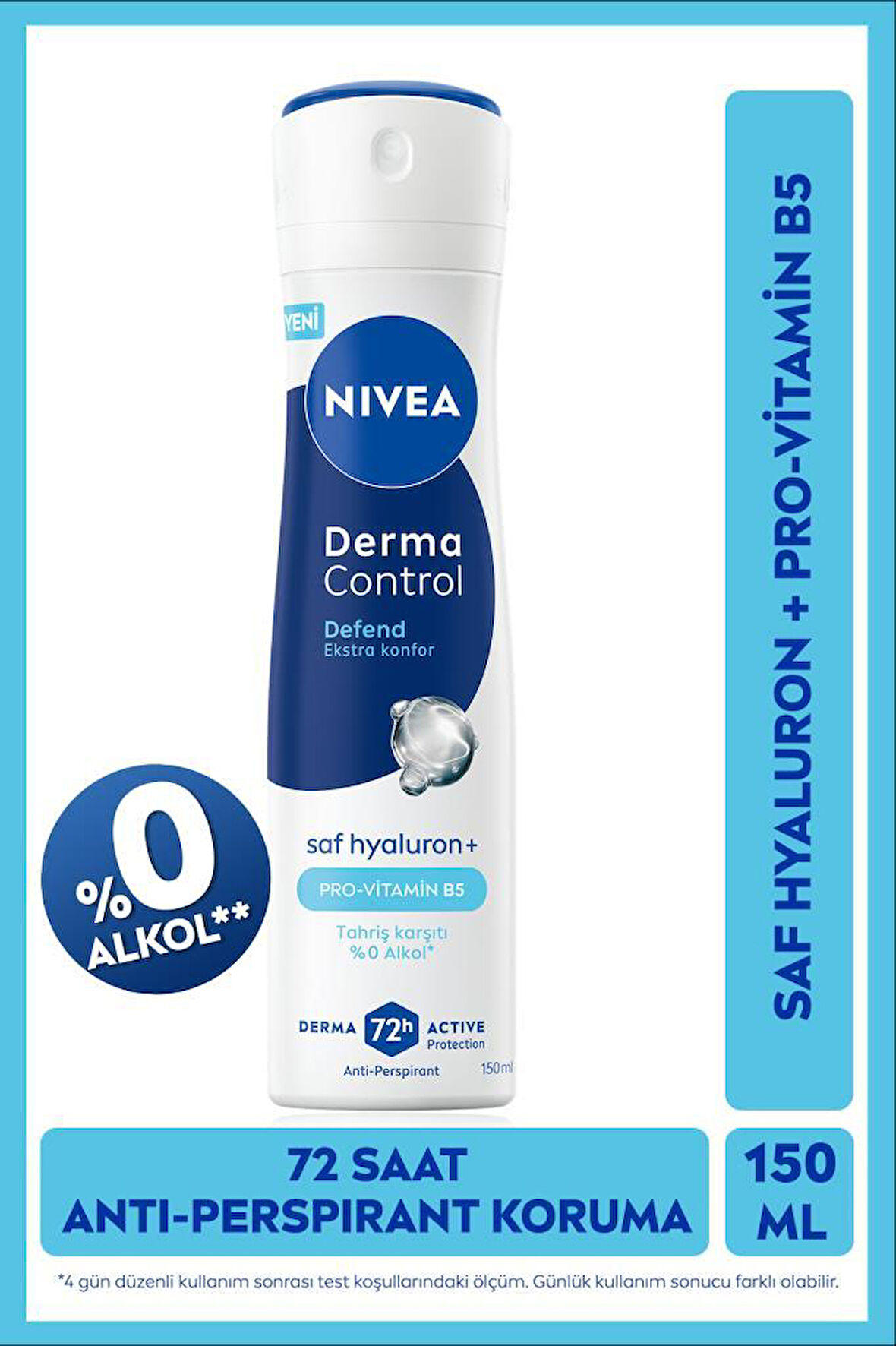 Kadın Sprey Deodorant Derma Control Defend 150 ml,Tahriş Karşıtı,Alkolsüz,Hyaluron,Pro Vitamin B5