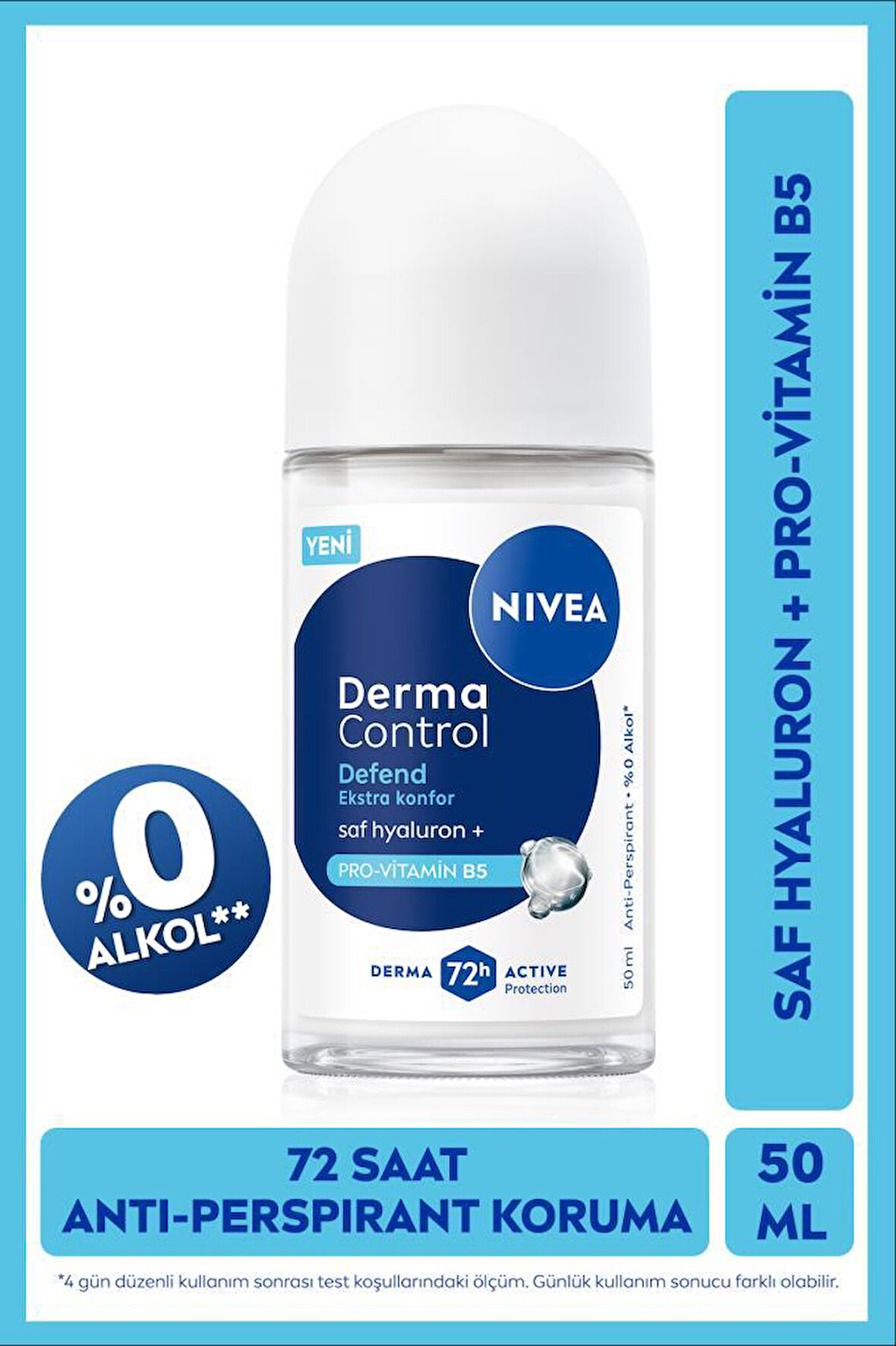 Kadın Roll on Deodorant Derma Control Defend 50 ml,72 Saat Koruma,Alkolsüz,Hyaluron,Pro Vitamin 