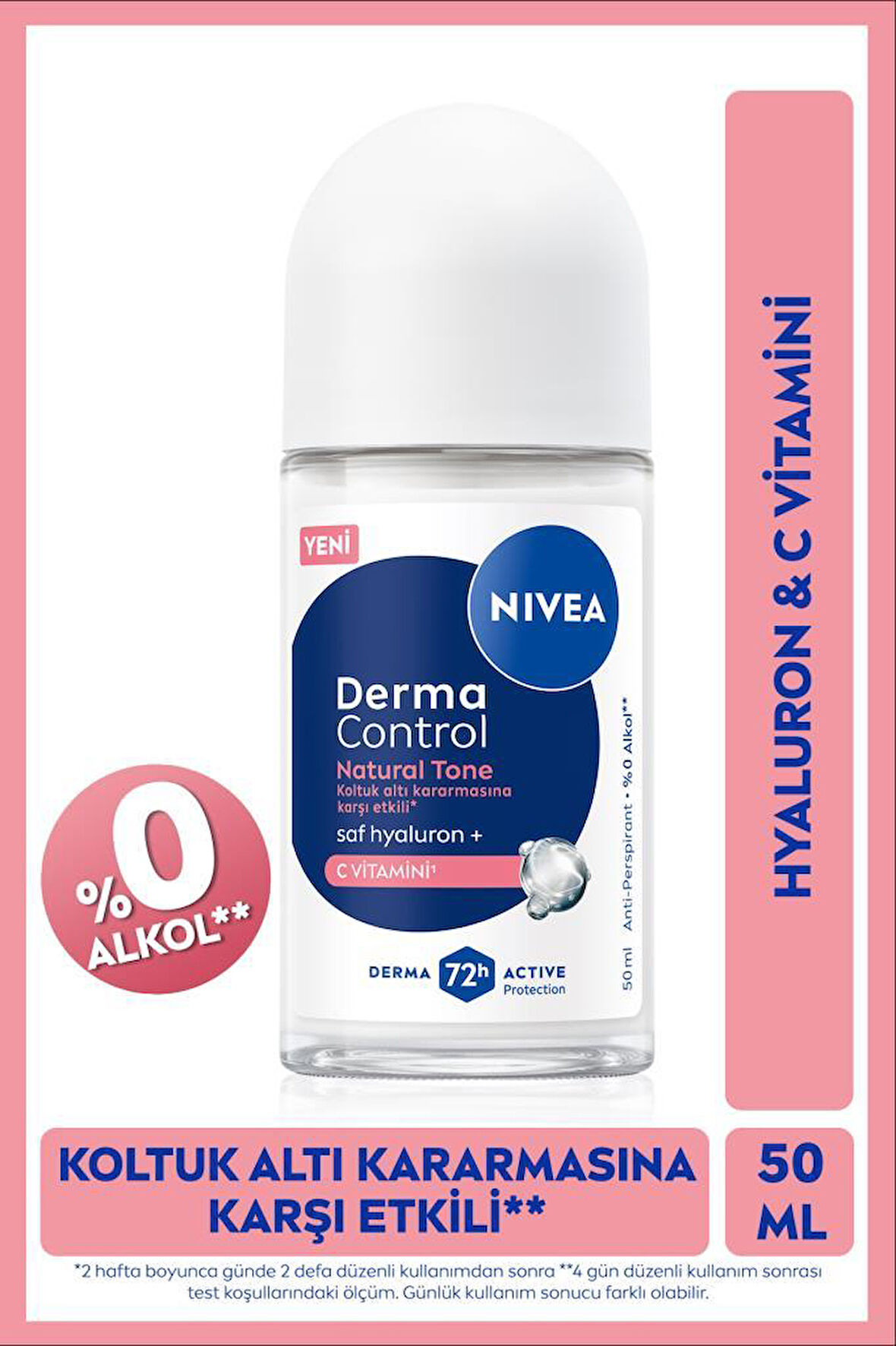Kadın Roll on Deodorant Derma Control Natural Tone 50ml, Koltuk Altı Kararmasına Karşı, C Vitamini