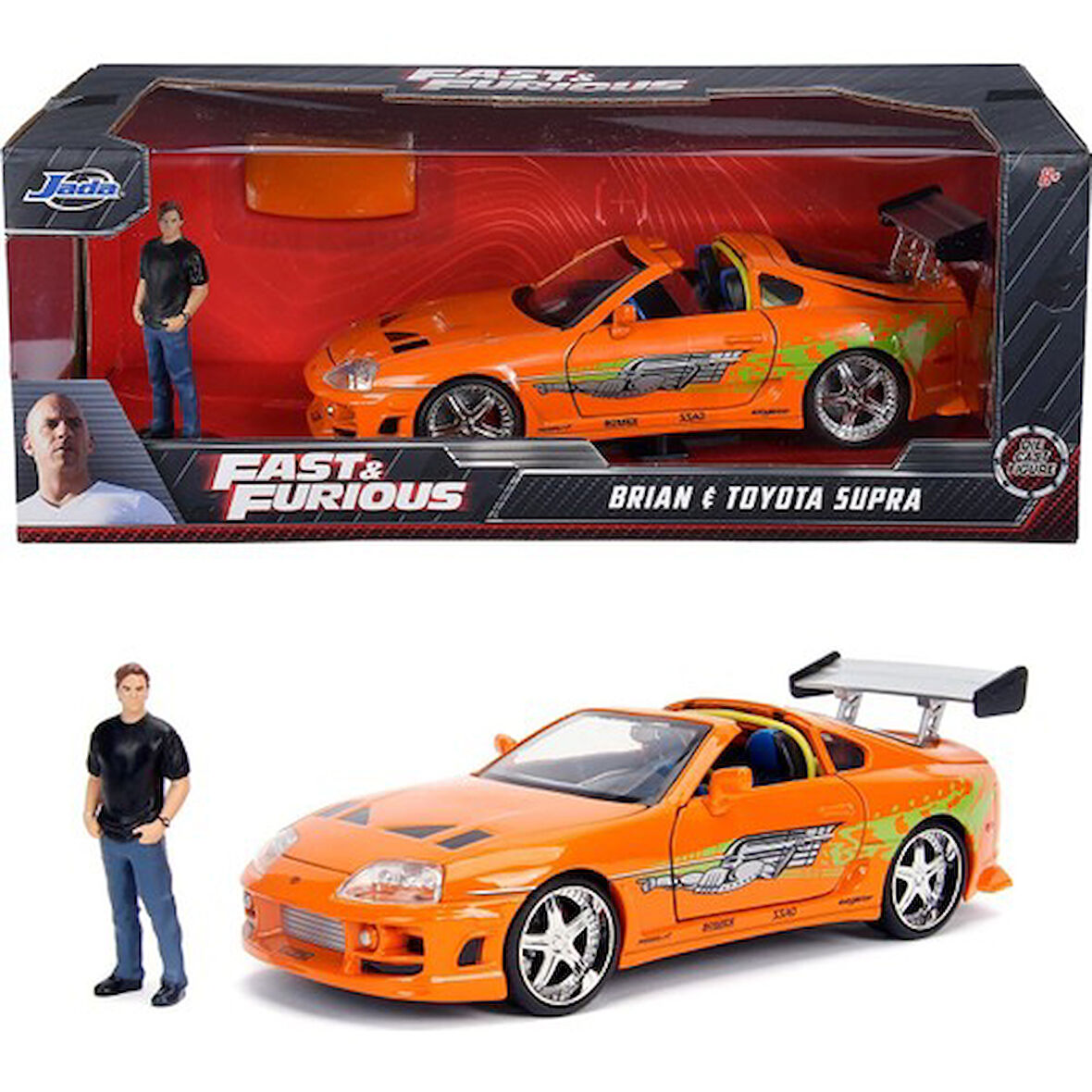 Hızlı ve Öfkeli Fast And Furious 1995 Toyota Supra 1:24 Ölçekli Pres Döküm Araba  Brian O'conner Figürü Dahil