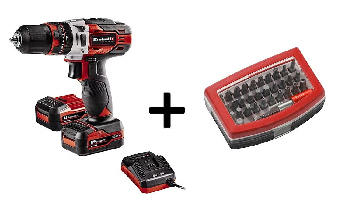 Einhell TE-CD 12/1 Li-i (2x2,0Ah), Akülü Darbeli Vidalama 32 Parça Bits Seti Hediye