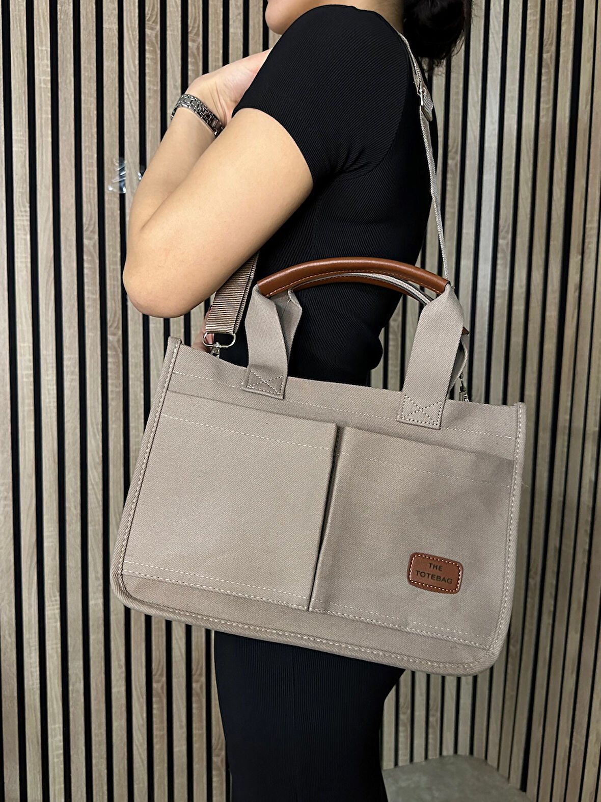 Günlük Kadın Omuz Çantası Kanvas The Tote Bag Orta Boy Çapraz Ayarlanabilir Askılı Yumuşak Sade 4007