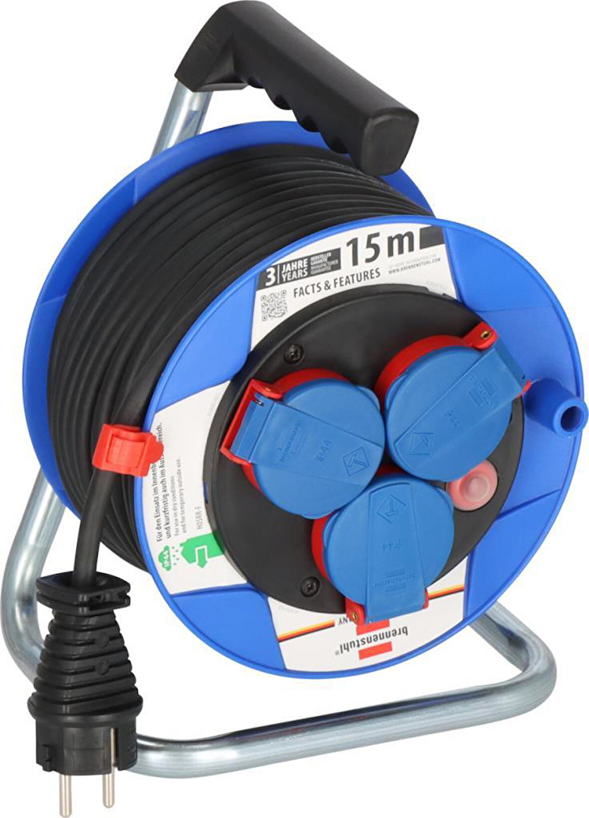 Brennenstuhl Garant Serisi H05RR-F 3G1,5 IP44 Lisanslı 3 Soketli 15 Metre Uzunluğa Sahip Makaralı Kablo
